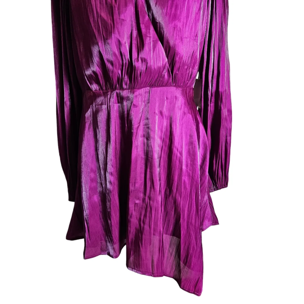 Tularosa Revolve Eliza Magenta Surplice Mini Dress Size Large Asymmetric Flirty - Picture 5 of 16